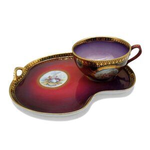 SOVEREIGN Cup And Kidney Shaped Tray Ceramic England Vintage